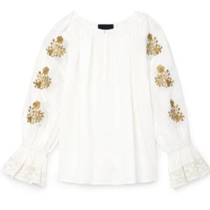 Nili Lotan Fleurine Gold Embroidered Blouse NWT XS